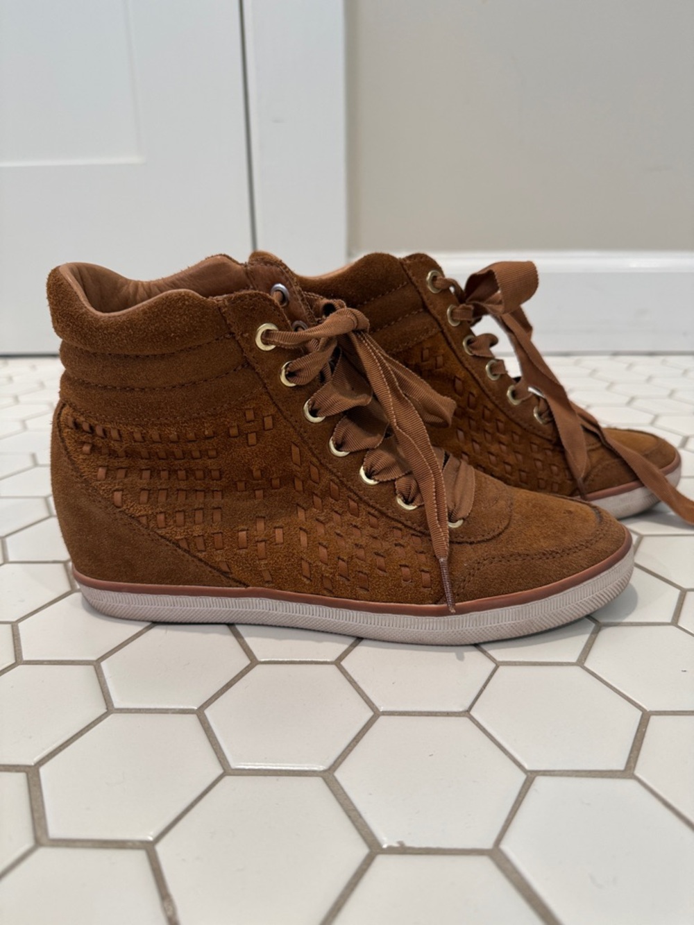 Coach Brown Suede Wedge High-Top Sneakers